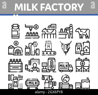 Milk Factory Produktkollektion Icons Set Vector Stock Vektor