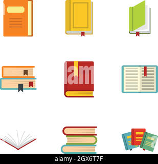 Bücher Ikonen Set, flacher Stil Stock Vektor