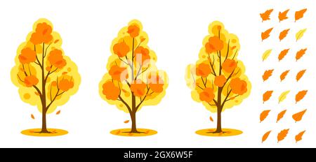 Herbst. Baum und Blätter sind gesetzt Stock Vektor