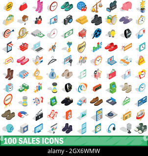 100 Verkäufe Icons Set, isometrischen 3d Stil Stock Vektor