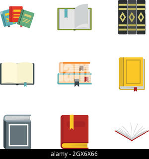 Bücher Lernsymbole Set, flacher Stil Stock Vektor