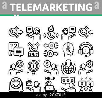 Telemarketing Sale Collection Symbole Set Vector Stock Vektor