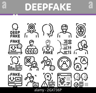 Deepfake Gesicht Fälschung Sammlung Icons Set Vektor Stock Vektor