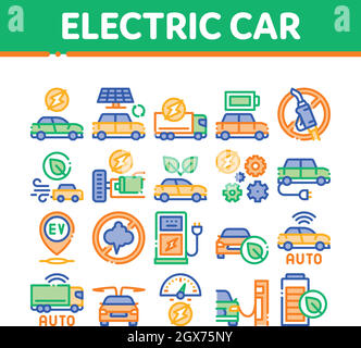 Electric Car Transport Collection Icons Set Vektor Stock Vektor