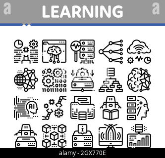 Machine Learning Ai Collection Icons Set Vektor Stock Vektor