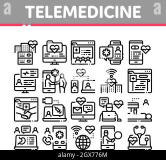 Symbole Für Telemedizin-Bestrahlungssammlung Vektor Festlegen Stock Vektor