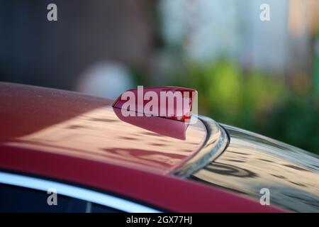 Die Flossen auf dem Kammerdach eines Spotwagens. Stockfoto