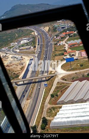 Luftaufnahme von Lissabon von einem Hubschrauber mit Fischaugenlinse Stockfoto