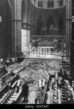 Bombenschaden in Westminster Abbey während des Londoner Blitzes