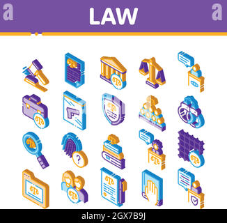 Gesetz Und Urteil Isometrische Symbole Setzen Vektor Stock Vektor