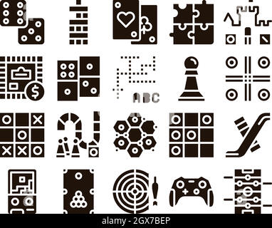 Interaktive Spiele Für Kinder Glyphen Icons Set Vector Stock Vektor