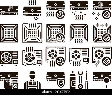 Conditioner Reparatur Glyphen Icons Set Vector Stock Vektor