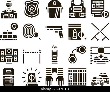 Police Department Glyph Set Vector Stock Vektor