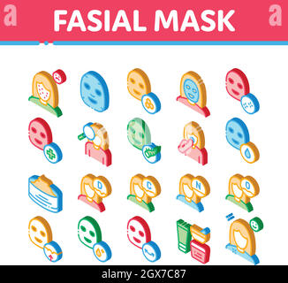 Gesichtsmaske Gesundheitswesen Isometrische Symbole Set Vektor Stock Vektor