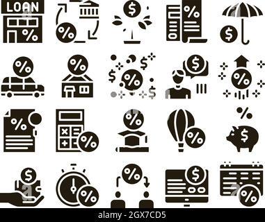 Zahltagdarlehen Sammlung Elemente Icons Set Vector Stock Vektor
