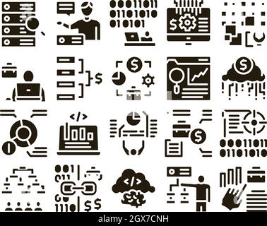 Data Scientist Worker Glyph Set Vector Stock Vektor