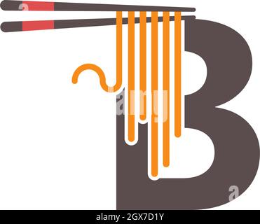 Buchstabe B mit Essstäbchen und Noodle Icon Logo Design-Vorlage Stock Vektor