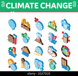 Klimawandel Ökologie Isometrische Symbole Set Vector Stock Vektor