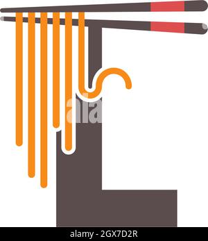 Buchstabe L mit Essstäbchen und Noodle Icon Logo Designvorlage Stock Vektor