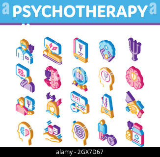 Psychotherapie Hilfe Isometrische Symbole Set Vektor Stock Vektor