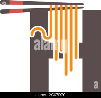 Buchstabe H mit Essstäbchen und Noodle Icon Logo Designvorlage Stock Vektor
