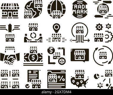 Franchise Business Glyph Set Vektor Stock Vektor