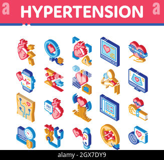 Hypertonie Krankheit Isometrische Symbole Set Vektor Stock Vektor