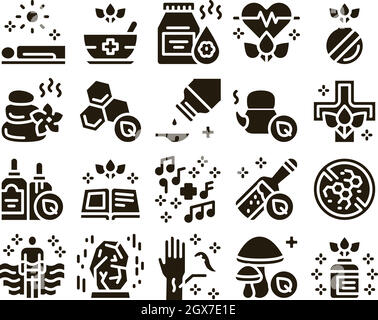 Symbole Für Traditionelle Naturheilkunde Setzen Vektor Stock Vektor