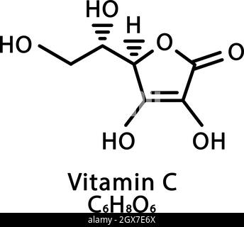 Molekulare Struktur von Vitamin C Ascorbinsäure. Vitamin C Ascorbinsäure Skelett chemische Formel. Chemische Molekülformeln Stock Vektor