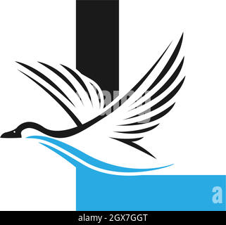 Buchstabe L mit Ente-Symbol-Logo-Design-Illustration Stock Vektor