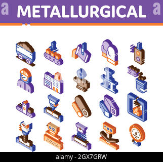 Symbole Für Metallurgische Isometrieelemente Setzen Vektor Stock Vektor