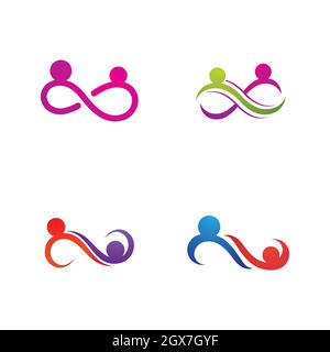 Logo-Vektor für die Familie und die Gemeinschaft von unendlich Menschen Stock Vektor