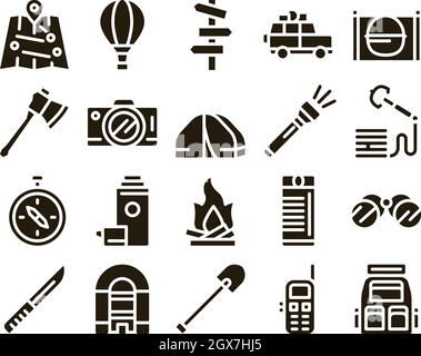 Adventure Collection Elemente Icons Set Vector Stock Vektor