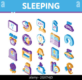 Sleeping Time Devices Isometrische Symbole Set Vector Stock Vektor