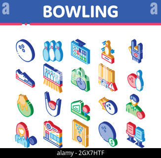 Bowling Game Tools Isometrische Symbole Set Vektor Stock Vektor