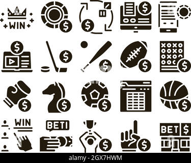 Wetten Und Glücksspiel Glyphen Set Vector Stock Vektor