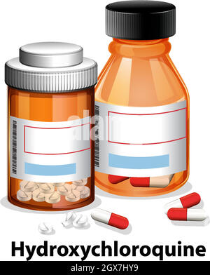 Hydroxychloroquin-Pillen in zwei Flaschen auf weißem Hintergrund Stock Vektor