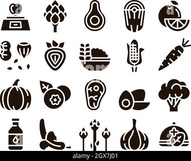 Healthy Food Glyph Icons Set Vector Stock Vektor