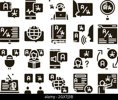 Interpreter Translator Glyph Set Vector Stock Vektor