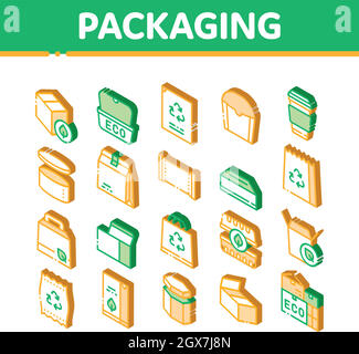 Verpackung Isometrische Symbole Set Vector Stock Vektor