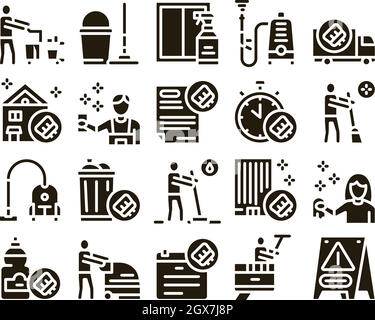 Reinigungsservice-Tool Glyph Set Vector Stock Vektor