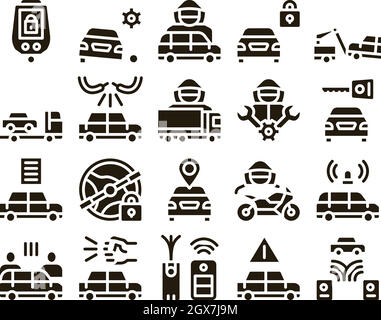 Autodiebstahl Sammlung Elemente Icons Set Vector Stock Vektor