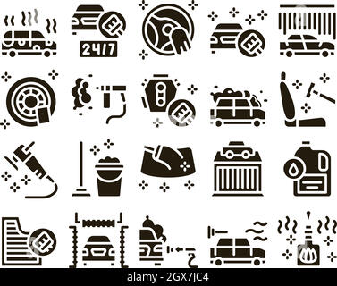 Auto Wash Auto Service Glyph Set Vektor Stock Vektor