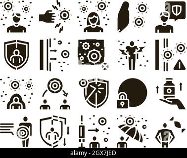 Immunität Menschliche Biologische Verteidigung Symbole Set Vektor Stock Vektor