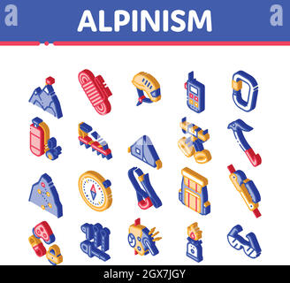 Alpinismus Isometrische Symbole Set Vector Stock Vektor