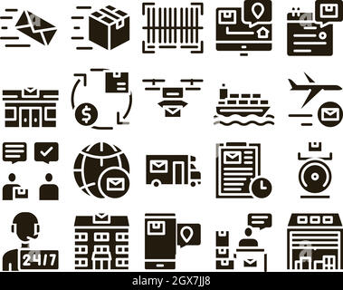 Post Transport Unternehmen Icons Set Vector Stock Vektor