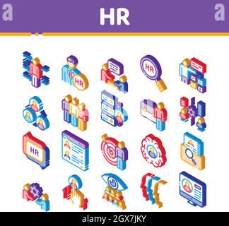 Hr Human Resources Isometrische Symbole Set Vector Stock Vektor