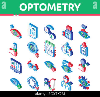 Optometrie Medizinische Hilfe Isometrische Symbole Set Vektor Stock Vektor