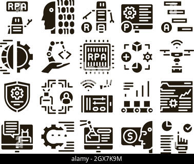 Rpa Robotic Process Automation Icons Set Vector Stock Vektor