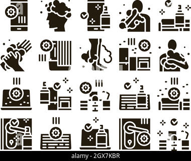 Hygiene Und Gesundheitswesen Glyph Set Vector Stock Vektor